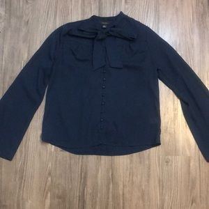 Halogen Navy blouse bell sleeve